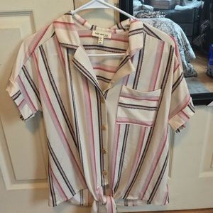 Faith and Joy Front-Tie Button-Down Blouse